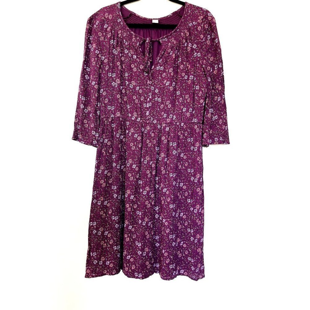 Old Navy Boho Relaxed Burgundy Floral Midi Dress L